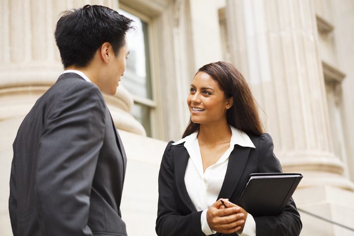 Outdoor Discussion Professionally Dressed People Outdoor Discussion Professionally Dressed People